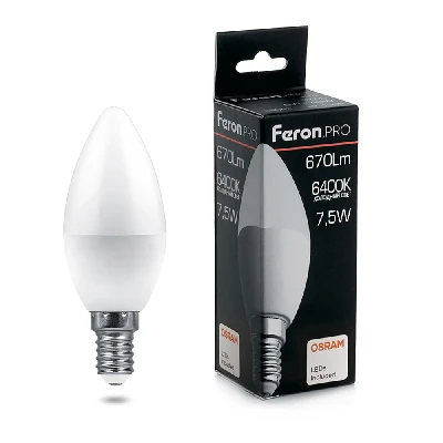Лампа светодиодная LED 7.5вт Е14 дневной матовая свеча Feron.PRO FERON LB-1307 38055