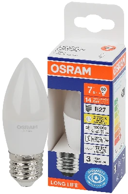 Лампа светодиодная LED 7Вт Е27 2700К 600Лм свеча 220В (замена 60Вт) OSRAM LEDVANCE 4099854186332