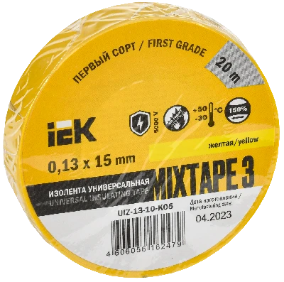 Изолента ПВХ желтая 15мм 20м IEK UIZ-13-10-K05