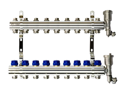 Коллекторная группа FHF-9R set 9 контуров 1' х 3/4' c воздухоотводчиками и кронштейнами Ридан 088U0709R