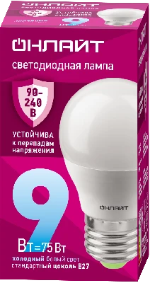 Лампа светодиодная 9вт OLL-G45-9-230-6.5K-E27-FR ОНЛАЙТ 90424 32005