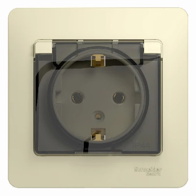 GLOSSA Розетка с заземлением со шторками с крышкой в сборе бежевая IP20 Systeme Electric GSL000246