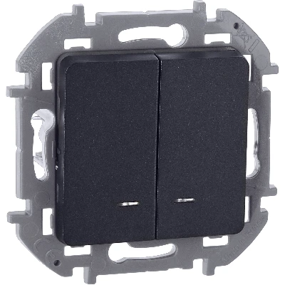 Выключатель двухклавишный с подсветкой/индикацией INSPIRIA 10 AX 250 В~ антрацит Legrand 673633