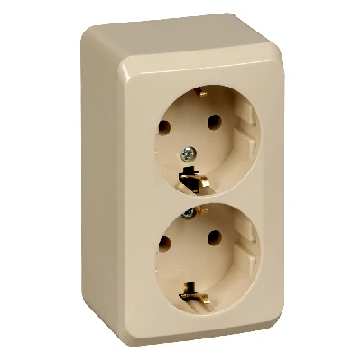 ЭТЮД Розетка двойная наружная с заземлением без шторок бежевая Systeme Electric PA16-007K