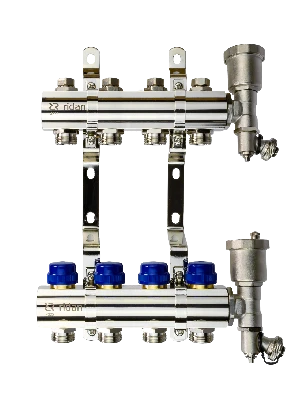 Коллекторная группа FHF-4R set 4 контура 1' х 3/4' c воздухоотводчиками и кронштейнами Ридан 088U0704R