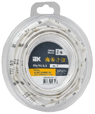 Трубка термоусадочная ТТУ нг-LS 6/3 белая (2м/упак) IEK UDR12-006-003-002-K01-T