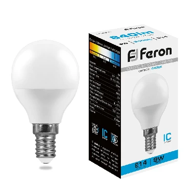 Лампа светодиодная LED 9вт Е14 дневной матовый шар FERON LB-550 25803