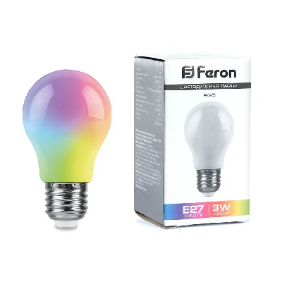 Лампа светодиодная LED 3вт Е27 RGB плавная смена цвета А50 FERON LB-375 38118