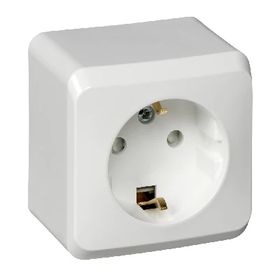 ЭТЮД Розетка наружная с заземлением со шторками белая Systeme Electric PA16-004B