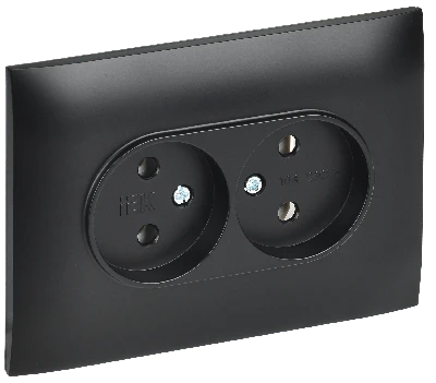 SKANDY Розетка 2-местная без заземления без защитных шторок 10А в сборе SK-R10Bl черный IEK SK-R20-10-K02-F