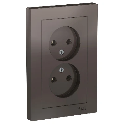 Розетка ATLASDESIGN двойная без заземления 16А в сборе мокко Systeme Electric ATN000620