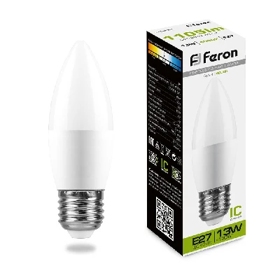 Лампа светодиодная LED 13вт E27 белый матовая свеча FERON LB-970 38111