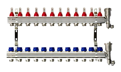 Коллекторная группа FHF-12RF set 12 контуров 1' х 3/4' с расходомерами, воздухоотводчиками и кронштейнами Ридан 088U0732R