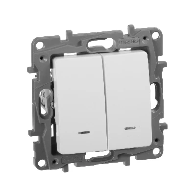 ETIKA Выключатель двухклавишный с подсветкой белый безвинтовые зажимы 10АХ Legrand 672204