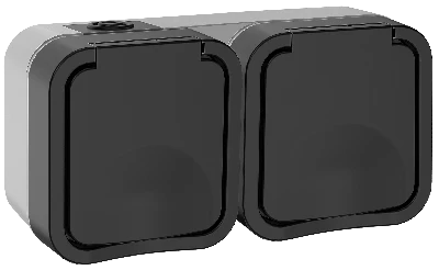 Розетка 2-местная горизонтальная TORS 16А IP55 графит IEK TS-R26-16-55-G-K53