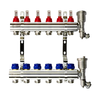 Коллекторная группа FHF-6RF set 6 контуров 1' х 3/4' с расходомерами, воздухоотводчиками и кронштейнами Ридан 088U0726R