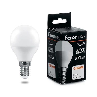 Лампа светодиодная LED 7.5вт Е14 теплый матовый шар Feron.PRO FERON LB-1407 38071