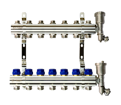 Коллекторная группа FHF-7R set 7 контуров 1' х 3/4' c воздухоотводчиками и кронштейнами Ридан 088U0707R