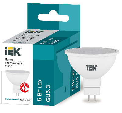 Лампа светодиодная MR16 софит 5Вт 230В 4000К GU5.3 IEK LLE-MR16-5-230-40-GU5