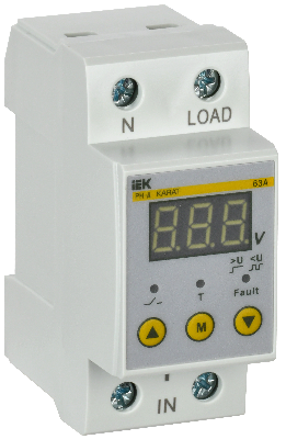 Реле напряжения РН-д 1-ф. 36мм 63А IEK IVR21-1-63