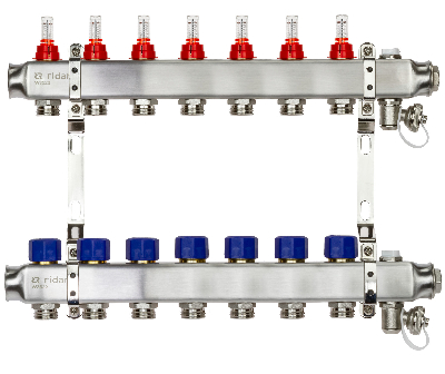 Коллекторная группа SSM-7RF set 7 контуров 1' x 3/4' с расходомерами и кронштейнами Ридан 088U0957R