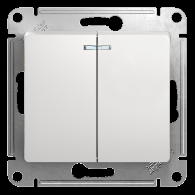 GLOSSA Выключатель двухклавишный с подсветкой в рамку белый схема 5а Systeme Electric GSL000153