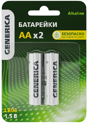 Батарейка щелочная Alkaline LR06/AA (2шт/блистер) GENERICA IEK ABT-LR06-ST-L02-G