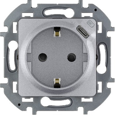 Розетка 2К+З немецкий стандарт 16А 250В со встроенным зарядным устройством USB C 1.5А 5В INSPIRIA алюминий Legrand 673772