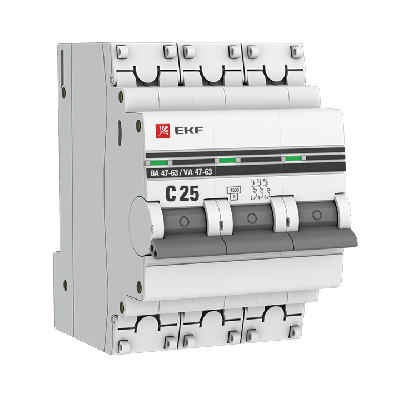 Выключатель автоматический трехполюсный 25А С ВА47-63 4.5кА PROxima EKF mcb4763-3-25C-pro