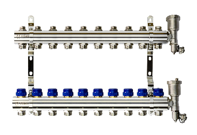 Коллекторная группа FHF-10R set 10 контуров 1' х 3/4' c воздухоотводчиками и кронштейнами Ридан 088U0710R