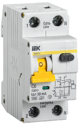 Выключатель автоматический дифференциальный АВДТ-32 1п+N 6А 30мА С(Электронный) IEK MAD22-5-006-C-30