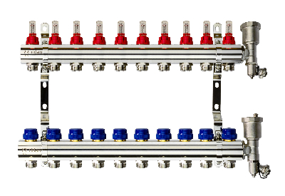 Коллекторная группа FHF-10RF set 10 контуров 1' х 3/4' с расходомерами, воздухоотводчиками и кронштейнами Ридан 088U0730R