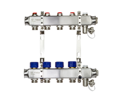 Коллекторная группа SSM-4R set 4 контура 1' x 3/4' с термостатическими клапанами и кронштейнами Ридан 088U0974R