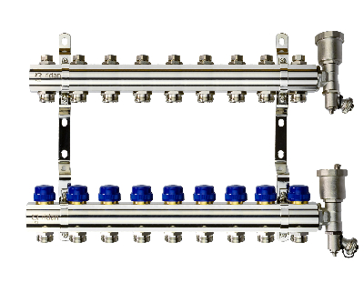 Коллекторная группа FHF-9R set 9 контуров 1' х 3/4' c воздухоотводчиками и кронштейнами Ридан 088U0709R