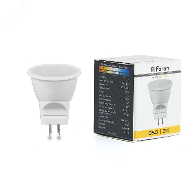 Лампа светодиодная LED 3вт 230в G5.3 MR11 теплый FERON LB-271 6LED 25551