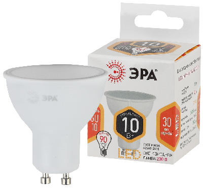 Лампа светодиодная LED MR16-10W-827-GU10 (диод, софит, 10Вт, тепл, GU10) (10/100/4000) ЭРА Б0032997