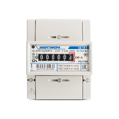 Счетчик электроэнергии CE101 R5 145 M6 однофазный однотарифный, 5(60), кл.точ. 1.0, D, ЭМОУ Энергомера 101001003007791
