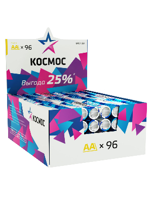 Батарейка  LR6 AA, Alkaline 1.5В, 96 шт/уп, Космос KOCLR6_96BOX