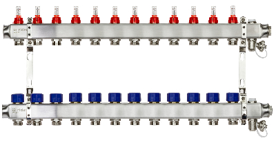 Коллекторная группа SSM-12RF set 12 контуров 1' x 3/4' с расходомерами и кронштейнами Ридан 088U0962R