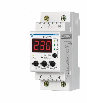 Реле напряжения РН-263Т 63А с термозащитой, ограничение тока, ( 2 DIN) Новатек-Электро 3425600263т