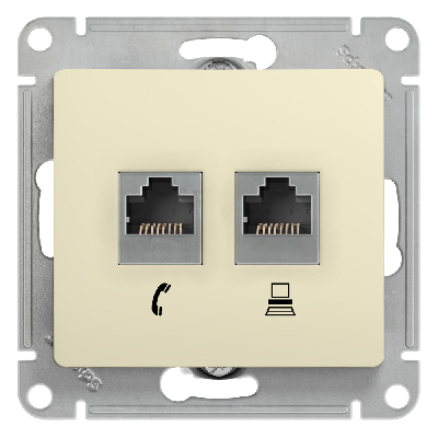 GLOSSA Розетка телефон/компьютер RJ11+RJ45 категория 5е в рамку бежевая Systeme Electric GSL000285