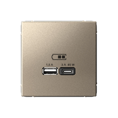 ARTGALLERY USB розетка A + тип-C 45Вт высокоскор.заряд. QC, PD, механизм, шампань Systeme Electric GAL000529