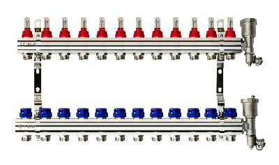 Коллекторная группа FHF-12RF set 12 контуров 1' х 3/4' с расходомерами, воздухоотводчиками и кронштейнами Ридан 088U0732R