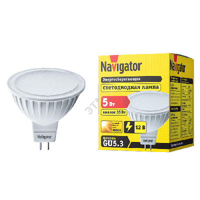 Лампа светодиодная LED 5вт 12в GU5.3 тепло-белая Navigator Group 94262 18576