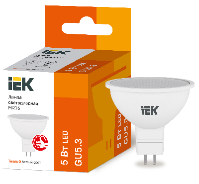 Лампа светодиодная MR16 софит 5Вт 230В 3000К GU5.3 IEK LLE-MR16-5-230-30-GU5