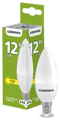 Лампа светодиодная C35 свеча 12Вт 230В 3000К E14 GENERICA IEK LL-C35-12-230-30-E14-G