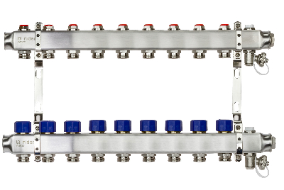 Коллекторная группа SSM-9R set 9 контуров 1' x 3/4' с термостатическими клапанами и кронштейнами Ридан 088U0979R