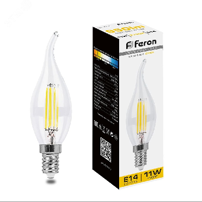 Лампа светодиодная LED 11вт Е14 теплый свеча на ветру FILAMENT FERON LB-714 38010