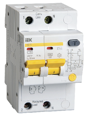 Выключатель автоматический дифференциальный АД-12 2п 20А 30мА С IEK MAD10-2-020-C-030