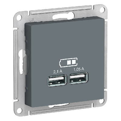 Розетка ATLASDESIGN USB 5В 1 порт x 2,1 А 2 порта х 1,05 А механизм грифель Systeme Electric ATN000733